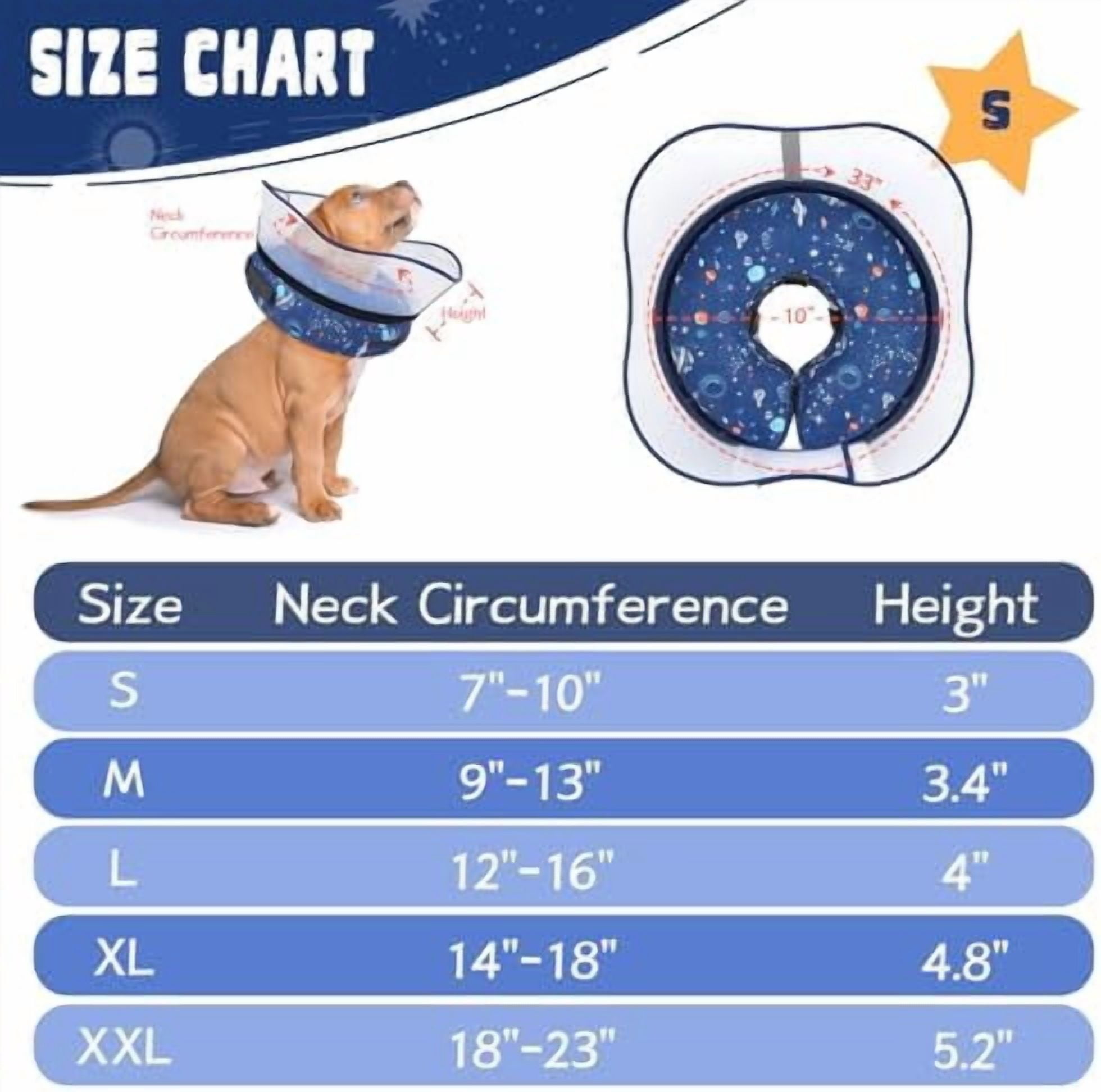 Elevated Inflatable Dog Cone Collar to Stop Licking, Doggie Donut Collar After Surgery, Soft Dog Cone Alternative for Small Medium Large Dogs Navy,S(Neck 7"-9.5")
