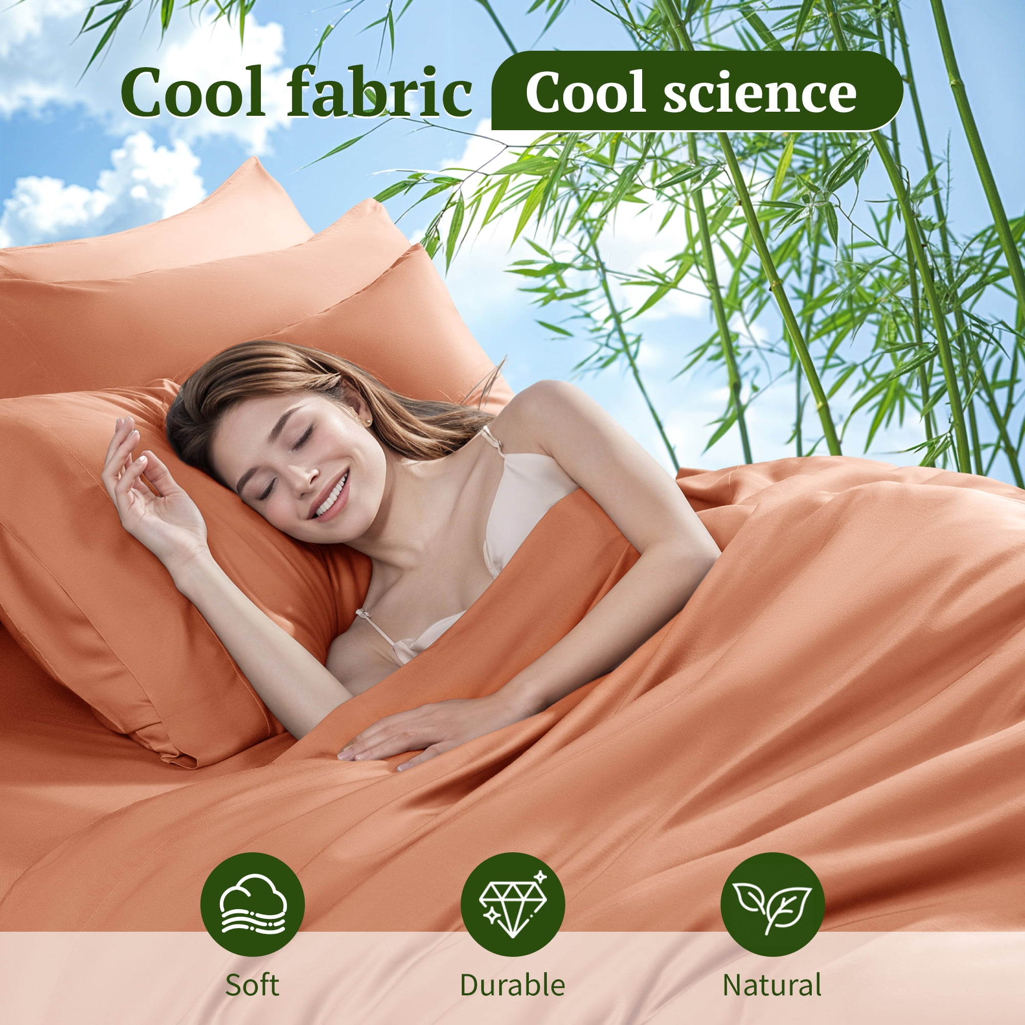 SONORO KATE 6 Pieces Bamboo Bed Sheets Set, Luxury Rayon Derived - Deep Pockets - Wrinkle Free - Extremely Soft, Queen, Coral