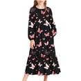 thumbnail image 2 of LJEFF Girls Long-Sleeve Tiered Maxi Dress, Bow Prints Pockets Design Spring Fall Soft Girls' Casual Dresses Black Size 14, 2 of 6