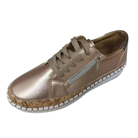 

casual shoes for Women Women s Fashion Zipper Pure Color Casual Shoes Flat Large Size Lace Loafers PU Dress Sandals for Women Gold