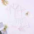 thumbnail image 2 of DHFJKG Womens Pajama Sets Bow Short Sleeve Nightwear Button Down Collared Top And Shorts Two Piece Set Sleepwear Relaxed Fit Home Clothes, 2 of 9