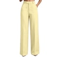 thumbnail image 2 of Guieoi Dress Pants for Women Business Solid Color High Waisted Drapey Straight Leg Minimalist Wide Leg Suit with Pockets Work Pants Yellow XXL, 2 of 6