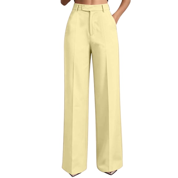 Lmnyox Business Pants for Women Loose High Waist Office Work Trousers Stretchy Wide Leg Pants with Pockets
