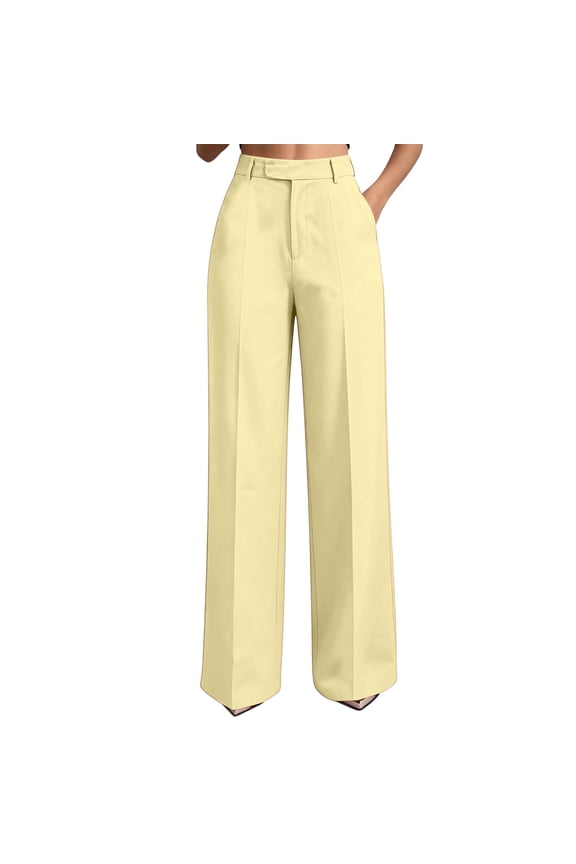 Womens Dress Pants Trendy High Waisted Straight Leg Slacks Casual Business Office Work Trousers with Pockets