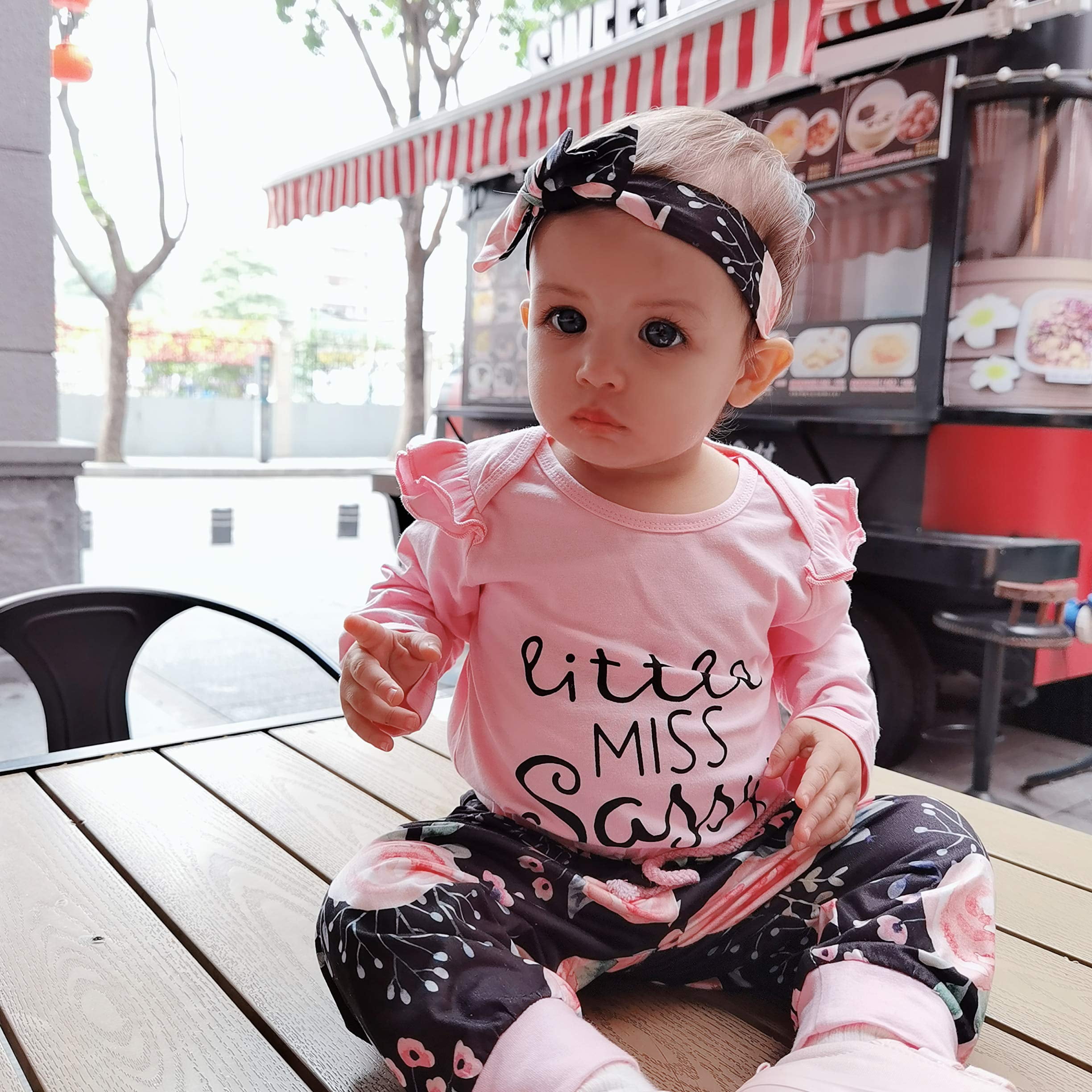Newborn Baby Girl Clothes Ruffled Long Sleeve Solid Color Jumpsuit Tops+Tie Dye Pants+Headband 3Pcs Outfit Set 