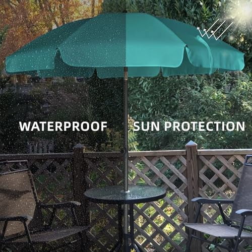 RibRave Patio Umbrella, 6.5 ft Outdoor Table Umbrella with Tilt Steel Pole, UPF50+ Protection, Great for Outdoor Garden Backyard, Turquoise Green