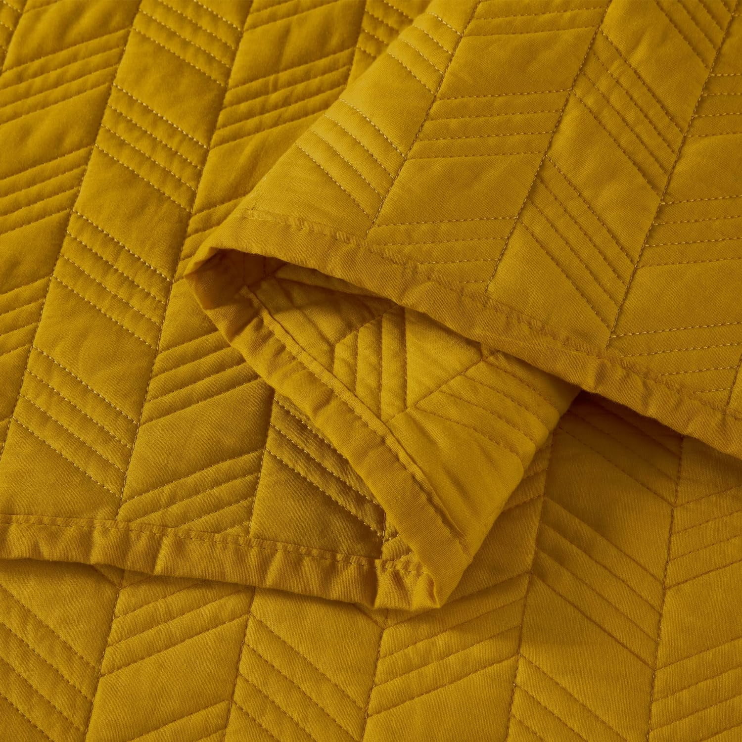 Chezmoi Collection Roswell Geometric Striped Solid Cotton Lightweight Quilt for All Seasons, 3-Piece Quilt Set, Queen, Mustard Yellow