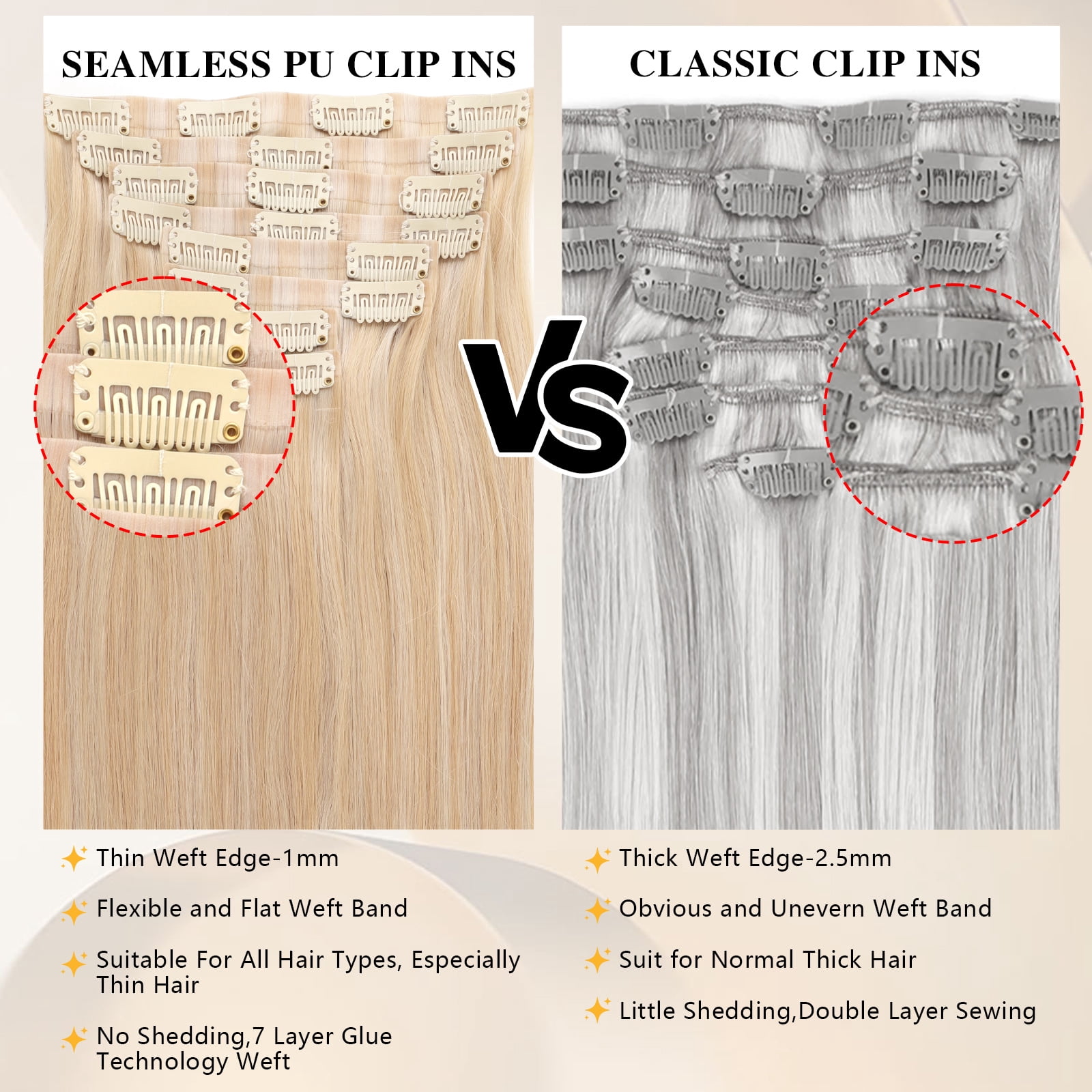 PU Clip In Hair Extensions P18/613# 240g 22inch