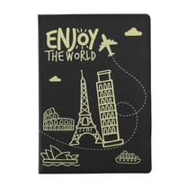 Unique Bargains 1 Pc Passport Holder Durable Eiffel Tower Airplane Document Holder for Travel Black