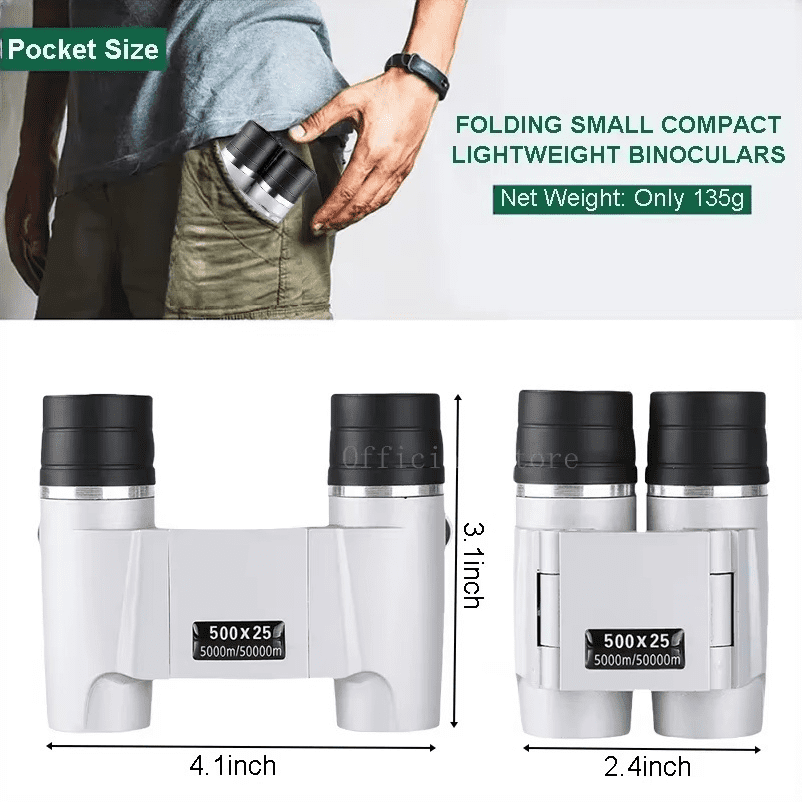500x25 High Power HD Low Light Level Night Vision Binoculars Portable Travel 5000M Long Range Folding Mini Telescope Optics