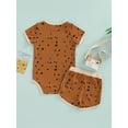 thumbnail image 4 of Franhais Toddler Baby Short Pants Outfits, Short Sleeve Pattern Printed Bordered Romper + Elastic Waist Shorts Set, 4 of 8