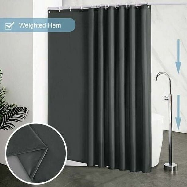 Cortina de ducha de 240 x 200 cm, con 16 ganchos, extragrande, con peso, resistente al moho, gris oscuro, impermeable, cortinas de baño grandes, tejido de poliéster, antibacteriano, lavable