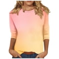 thumbnail image 1 of Plebaso Hauts à Manches 3/4 pour Femmes Col Rond Dégradé Chemises Imprimées Décontractées Blouses S-5TG, 1 of 5