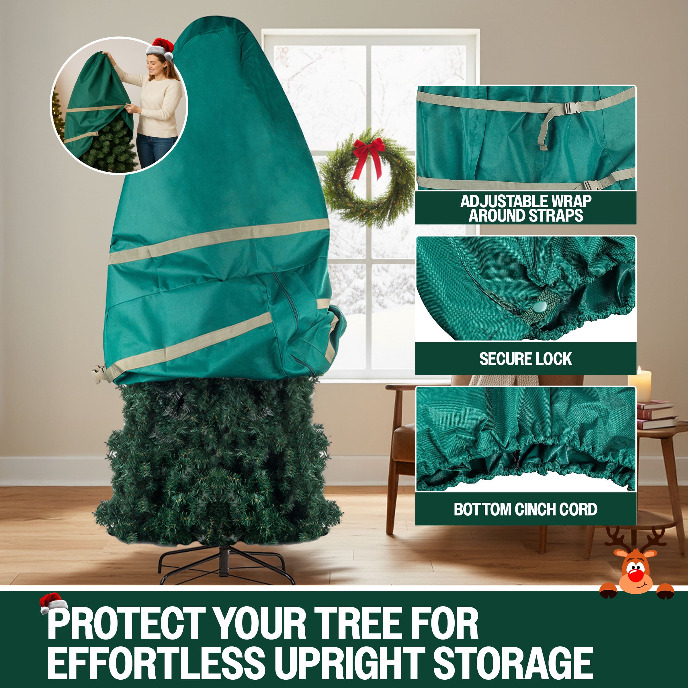 Tiny Tim Totes Upright Christmas Tree Storage Bag for 9FT Trees (Green)