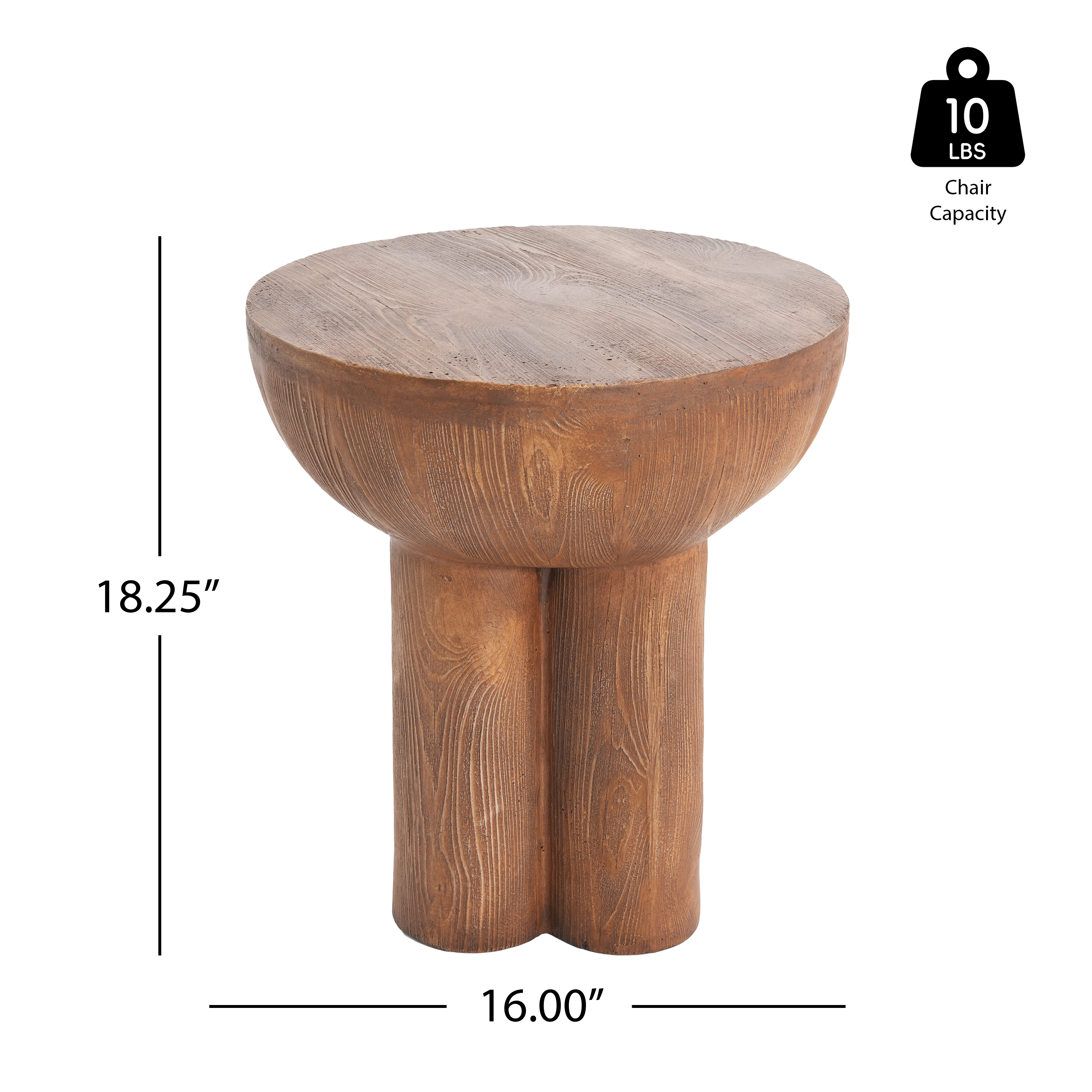 Three-Legged Wood-Grain Round Side Table for Garden Balcony Deck, Brown