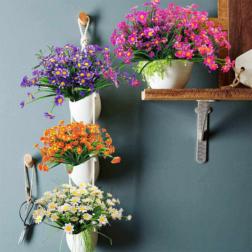 Viworld 10 Bundles Outdoor Artificial Daisy Fake Flowers UV Resistant Plants, Faux Plastic Greenery for Indoor Hanging Plants Garden Porch Window Box Home Wedding Farmhouse Decor (Purple)