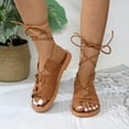 thumbnail image 2 of LOVZFMLL Sandals for Women 2025 Fashion Lace Up Strappy Flat Sandals Open Toe Summer Casual Beach Vacation Footwear Brown 8.5, 2 of 8