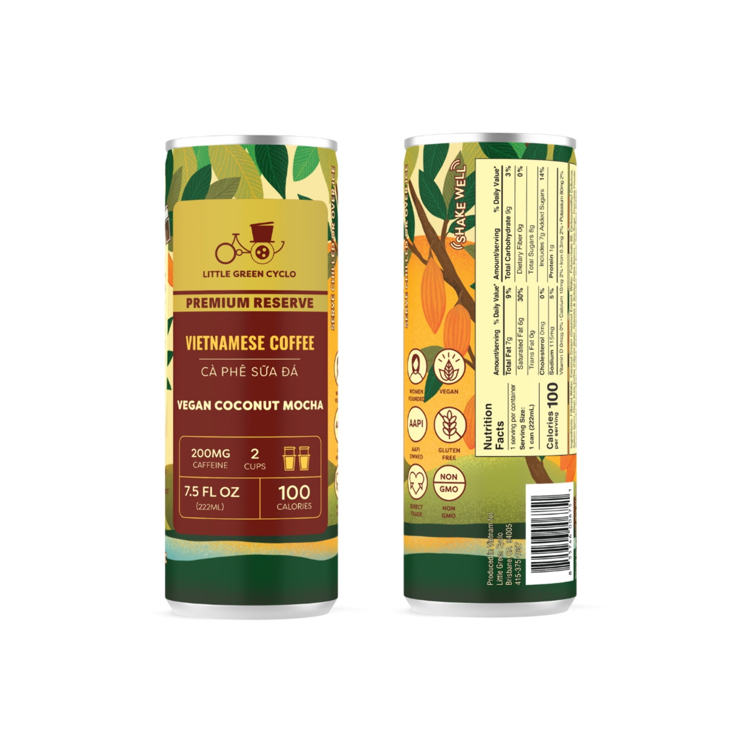 Little Green Cyclo Vietnamese Coffee Vegan Coconut Mocha Ready-to-Drink Naturally Caffeinated 12-Pack 7.5 oz