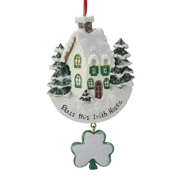 Kurt Adler Bless This Irish House With Dangle Shamrock Christmas Ornament, 5.5"