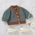 thumbnail image 4 of Contrast Color Baby Knitted Sweater with Warm Long Sleeves and Button Cardigan, 4 of 8