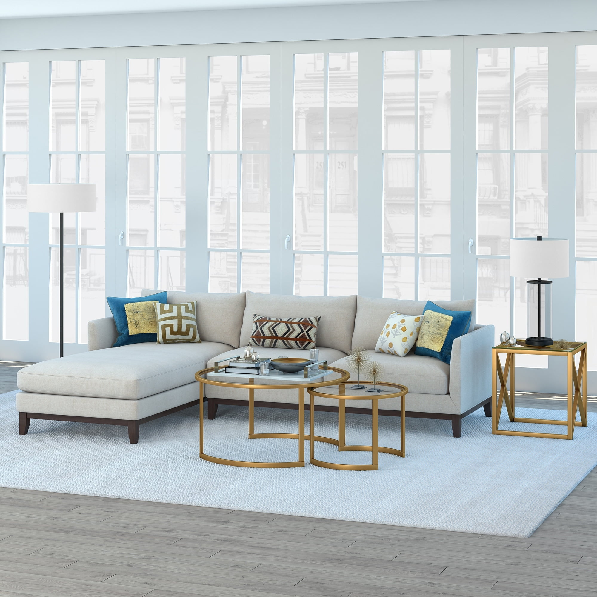 Evelyn&Zoe Metal Two Tier Glass Top Brass Coffee Table
