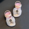 thumbnail image 5 of Kids & Little Kids Girls Bow Rhinestone Sandals - Beige/Pink/White, Adjustable Velcro Straps, Non-Slip Sole,Size 11, 5 of 7