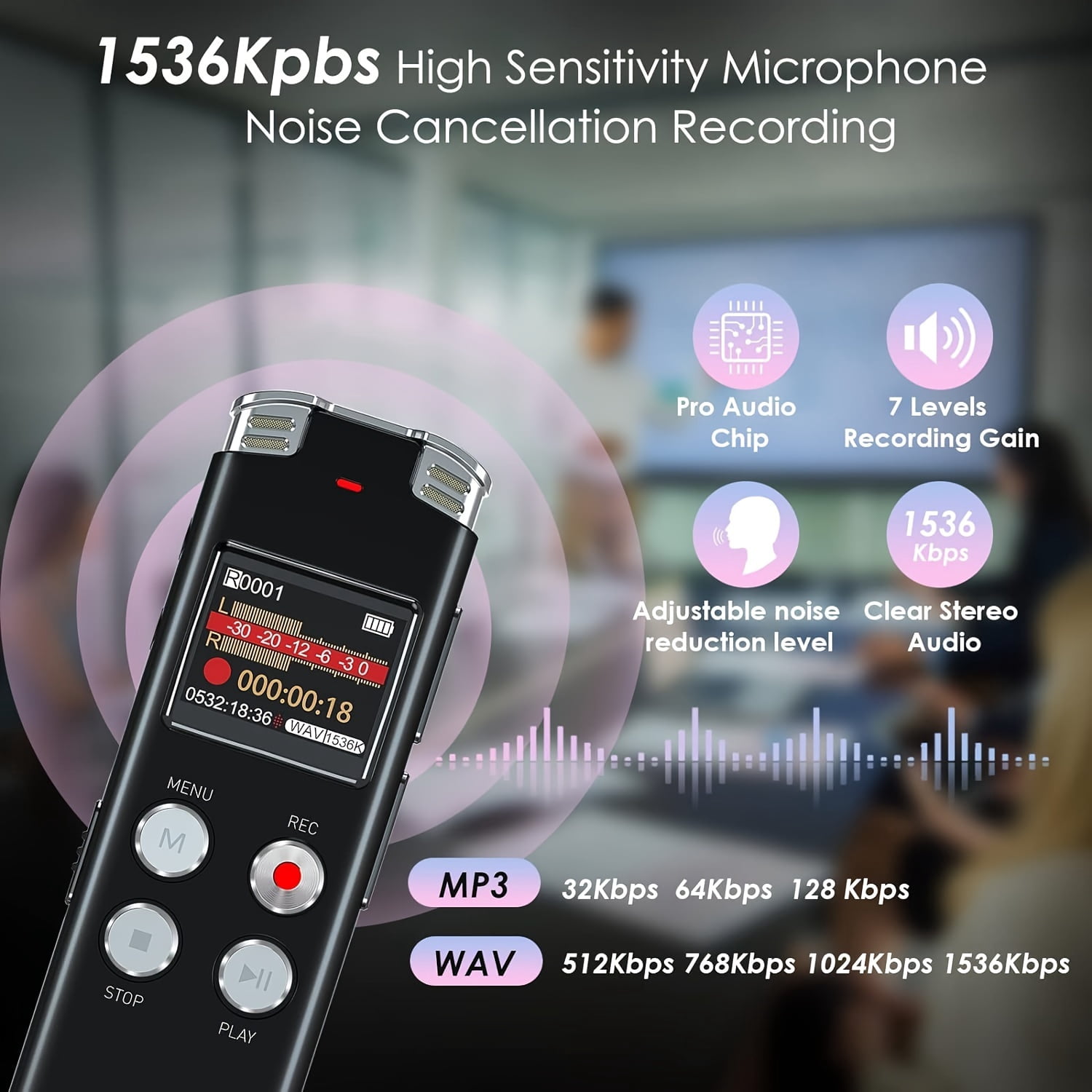 64GB Digital Voice Recorder - Voice Activated Recorder With Playback, Upgraded Tape Recorder For Lectures, Meetings, Interviews, Audio Recorder USB Charge, MP3