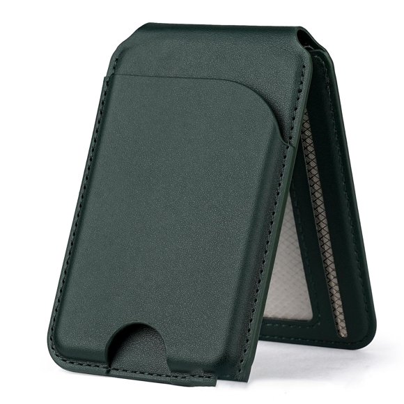 para billetera MagSafe, billetera magnética de piel para teléfono con soporte ajustable, 5 tarjeteros magnéticos con bloqueo RFID para iPhone 17, 16, 15, 14, 13, 12, Pro Max Air Series (verdes)