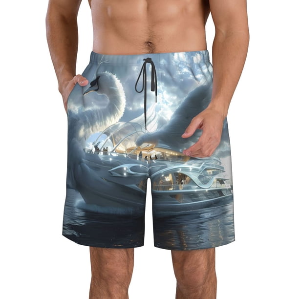 Fotbe Fantasy Swan Yacht Design Trajes de Baño Estampados para Hombre, Shorts de Verano de Secado Rápido, Ropa de Playa, Bañadores-XX-Large