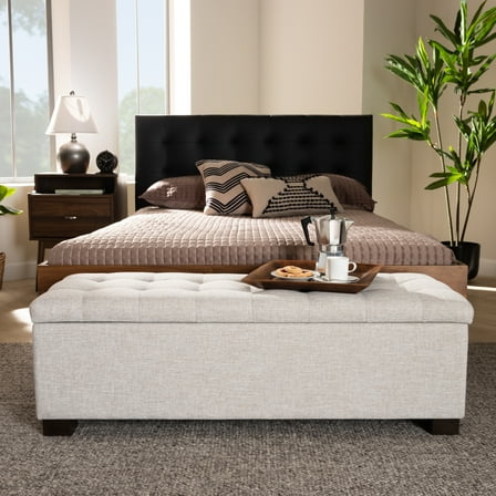 Raakel Beige Fabric Upholstered Storage Bench by River Street Designs