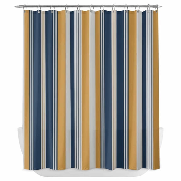 Xipuska Blue Yellow Striped Shower Curtain - Water Repellent Fabric Shower Curtains Washable, Modern Stripes Art Decorative Polyester Cloth Bathroom Curtains Modern Bath Decor 66"x72"