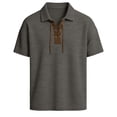 thumbnail image 4 of FINALGANG Mens Solid Color Polo Neck Short Sleeve Waffle Knit Lace Up TShirt For Casual Daily Wear Bohemian Style Outings Themed Party Activities Grey S, 4 of 8