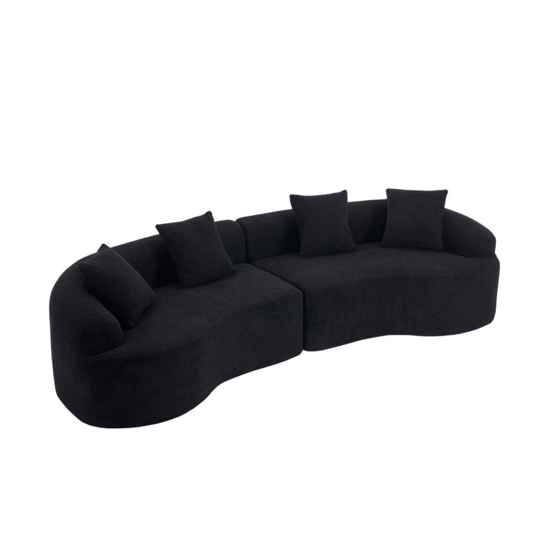 Curved Sectional Sofa with 4 Throw Pillows, Modern Luxury Chenille 4-Seater Cloud Couch with Deep Seat for Living Room, No Assembly Needed