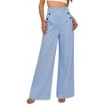 thumbnail image 4 of JOANKDMI Striped Wide Leg Pants for Women High Waisted Flowy Trousers with Sailor Button Detail Casual Dressy Work Office Wear Flattering Summer Holiday Bottoms, 4 of 8