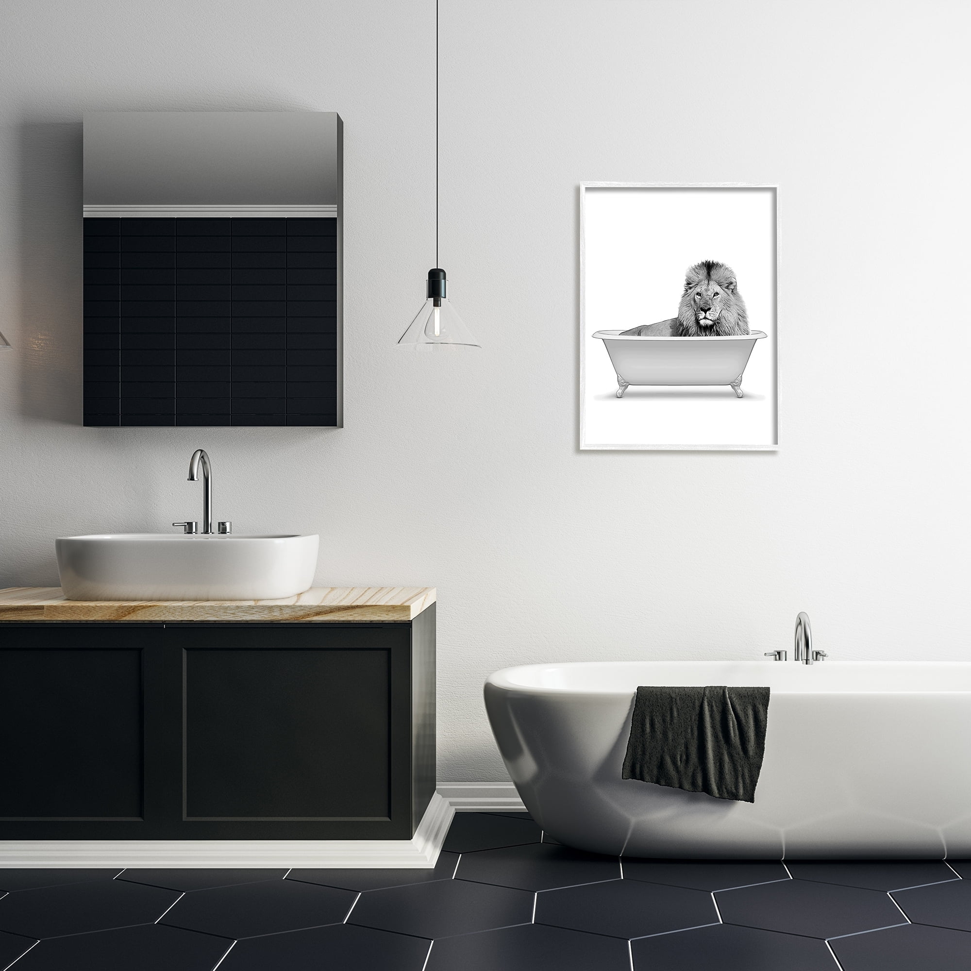 Stupell Industries Lion In Bathroom Tub Wildlife Animals & Insects Painting White Framed Art Print Wall Art