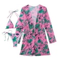 thumbnail image 4 of Jacenvly 2024 Womens Hawaiian 3 Piece Set Fashion Long Sleeve Swimsuit Floral with Cover up Surfing Swimwear Skin-Friendly Women'S Print Three-Piece Slim Swimsuit Bikini Straped Hot Pink, 4 of 11