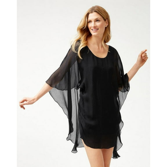 Tommy Bahama Lanai Breeze Double Layer Tunic, Black, XX-Small