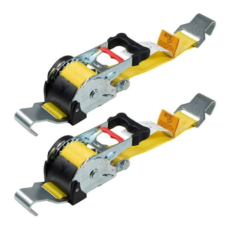 2 Pack 2" x 10' Retractable Ratchet Straps with Narrow Flat Hooks - 3,300 lbs WLL - High-Abrasion Yellow Auto Retract Ratchet Tie Down Strap for Motorcycles, ATVs, Bikes, Boat Trailer