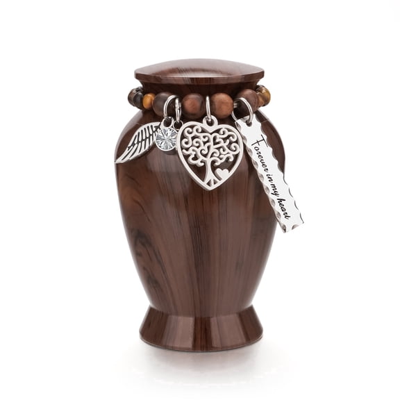 XIUDA Small Urns for Human Ashes 2.85 Inch Mini Cremation Urns for Mom Dad Aluminum Mini Urns for Ashes Small Keepsake Urn -Walnut Brown