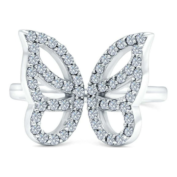 Simulated Cubic Zirconia Size-5 Butterfly Ring Wedding Band 925 Sterling Silver