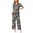 thumbnail image 1 of INSPIRAR CHIC Conjunto de Pijamas de Satén para Mujeres, Top de Manga Corta de Seda con Flores y Pantalones, 2 Piezas, Pijamas XS Flores Negras, 1 of 5