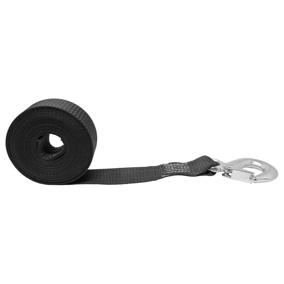 CustomTieDowns 1.5 Inch Strap, Forged Snap Hook On One End, 1 Inch Loop Opening On The Opposite End for Attachment to Winch, Total Strap Length 16 Ft, Polyester Tie-Down Webbing.
