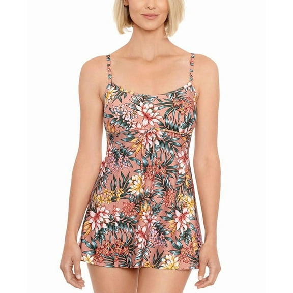 Swim Solutions Women's Tummy Control Empire Waist Swimdress Rose Pink Size 12