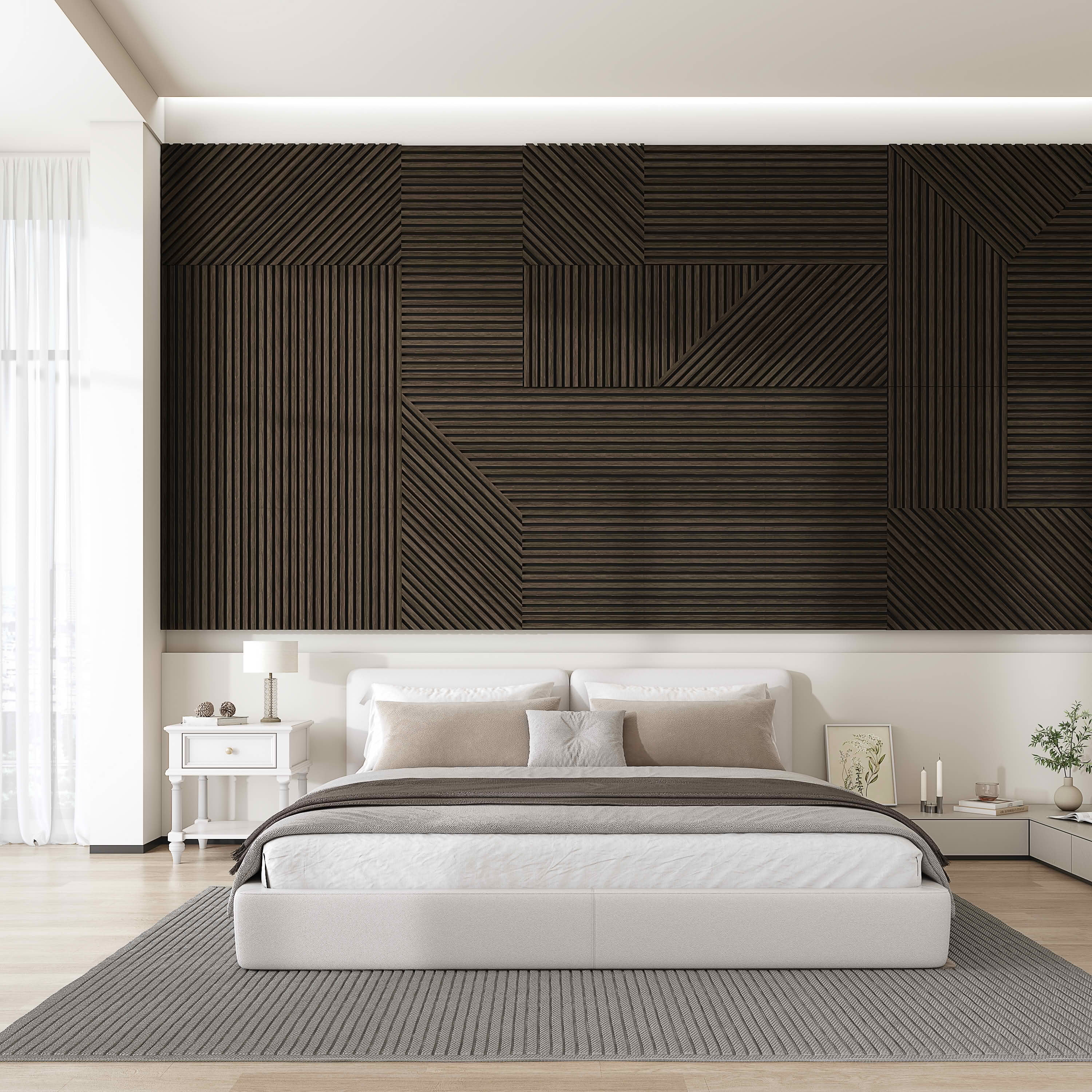 MAYEERTY Walnut Wood Veneer MDF Sound Absorbing Panel for Wall Decor, 24x24x1 Inch, 4 Pack