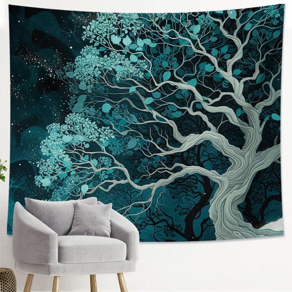 Generic Tree Of Life Tapestry Graphic Abstract Dot Leaves Floral Painting Graphic Designs Green Gray Polyester Backdrop Decorative Ceiling Headboard Bedroom Couch Club Tapestry One Piece 80x60 Inch