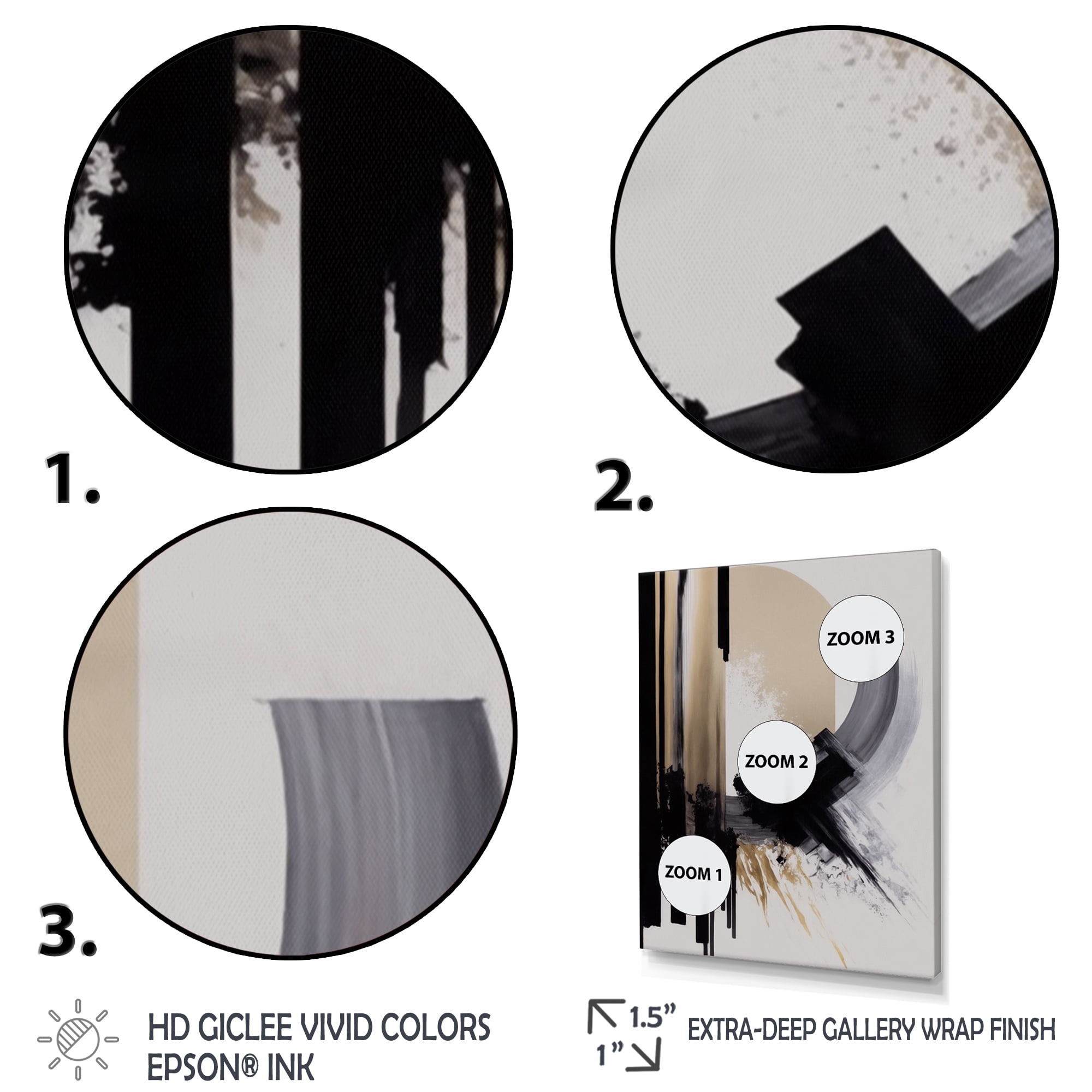 Designart Black, White And Gold Expression IV Canvas Wall Art