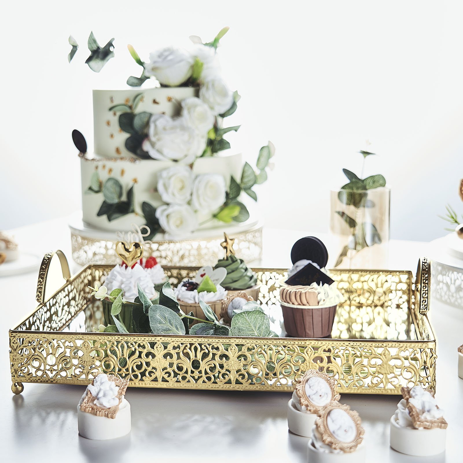 Efavormart 16"x12" Lace Gold Metal Decorative Serving Trays with