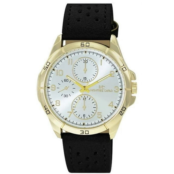 47mm Montres Carlo Men's Sports Vegan Leather Band Luxury Fashion Dress Watch (Gold/Black)