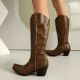 thumbnail image 3 of Cowboy Boots For Women Western Boots Pointed Toe Wide Calf Cowgirl Boots Pull On Brown Knee High Boots, 3 of 7