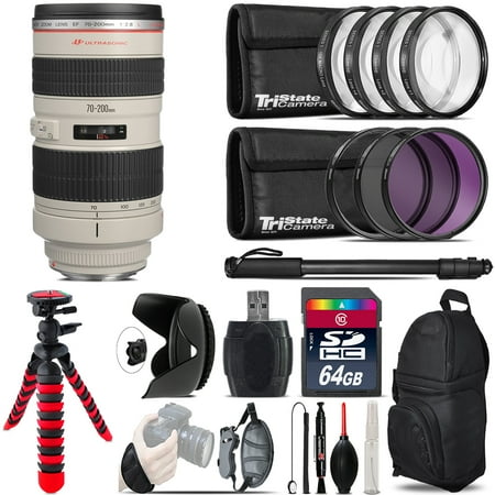 Canon EF 70-200mm 2.8L USM Lens + Macro Filter Kit & More - 64GB Accessory Kit (International Version)